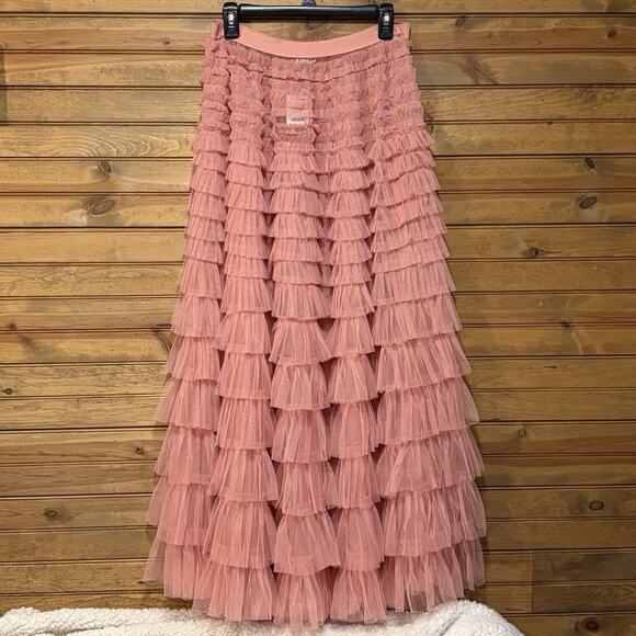 Free People Intimately Return Of The Ruffle Maxi Sheer Skirt Size M Rose Tiered - Picture 2 of 14